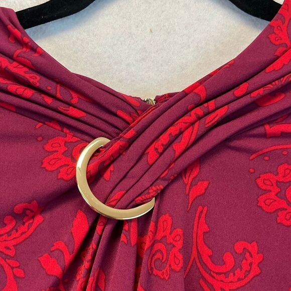 NWT LIZ CLAIBORNE Women’s Career Blouse 3X Magenta Scroll Long Sleeve Stretch - Picture 6 of 15